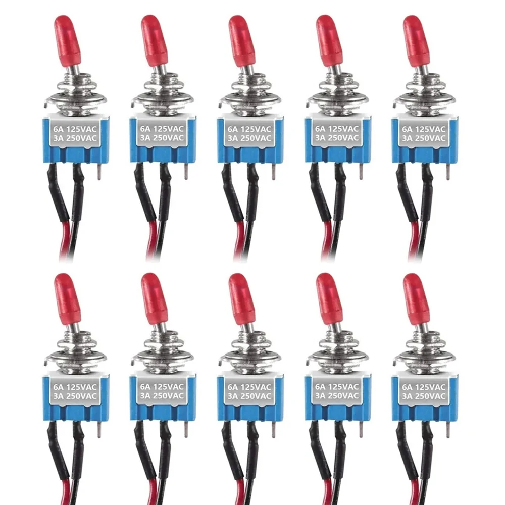 10Pcs Mini 3 Pin Toggle Switch ON OFF SPST 3A 250V 6A 125V Mini Toggle Switch with Pre-soldered Wires for Truck Car