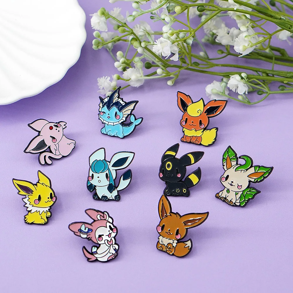 9 Stück niedliche Eevee-Anstecknadeln, Anime-Emaille-Pins, Flareon, Vaporeon, Kawaii-Anstecknadeln für Taschen, Jacken, Geschenke für Freunde – Detail 3