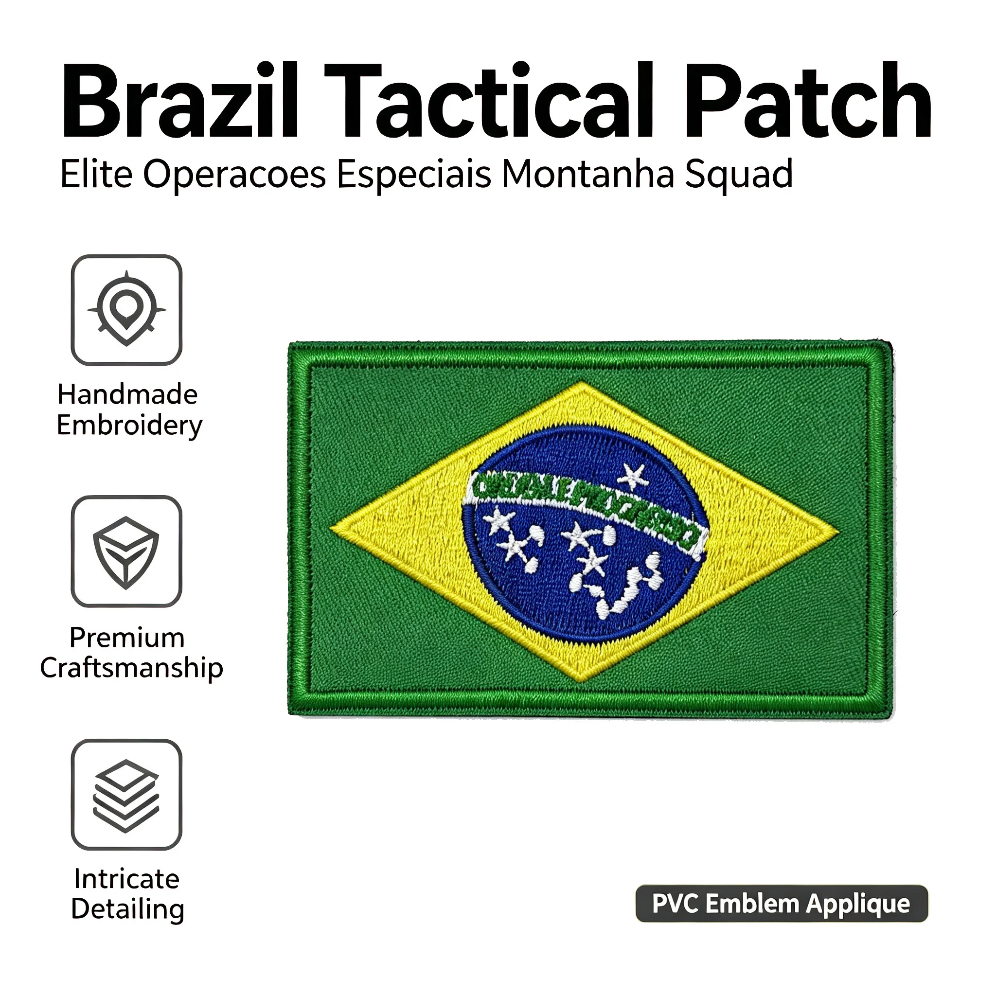 Brazil Flag Tactical Embroidered Patch Montanha Squad Hook & Loop Morale Badge Outdoor Gear Applique