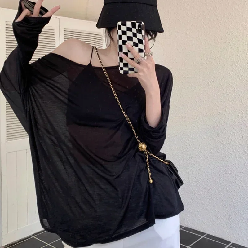 Locker sitzender Cardigan aus Eisseide für Damen, schulterfreies, transparentes Überwurf-Top, Sonnenschutz für den Sommer, UV-Schutz, lange Ärmel, lässig, für Strandurlaub – Detail 10