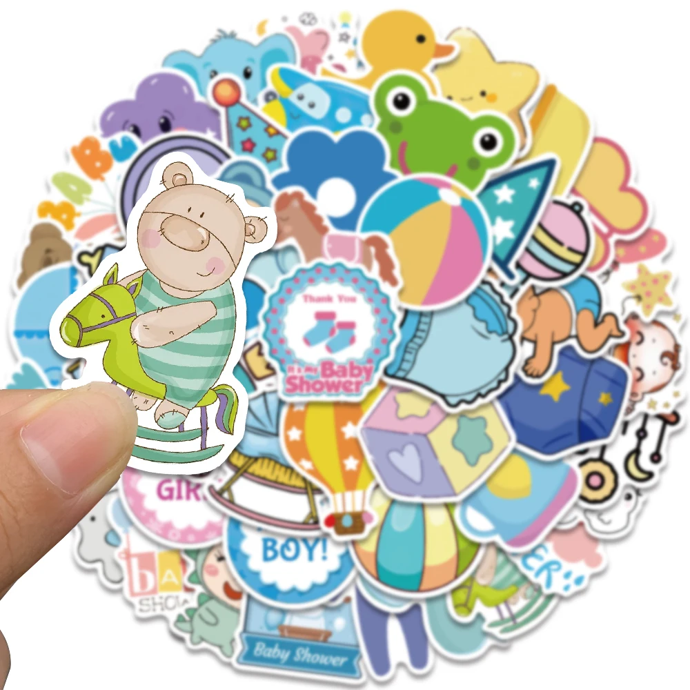 50pcs Cute Baby Shower Stickers Cartoon Children Toys Decals For Laptop Luggage Notebook Scrapbook Diary Stickers Kids Toys