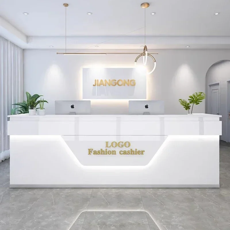 b11-Modern Luxury Reception Desk Display Trendy Reception Desk Storage Aesthetic Vintage Office Mostrador Commercial Furniture view 3