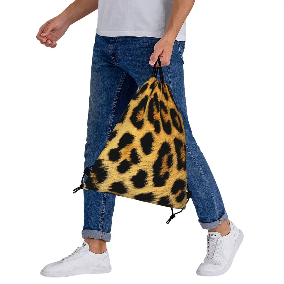 Leopard Print Backpacks Casual Drawstring Bundle Pocket Sundries Bag Book Bags For Travel School