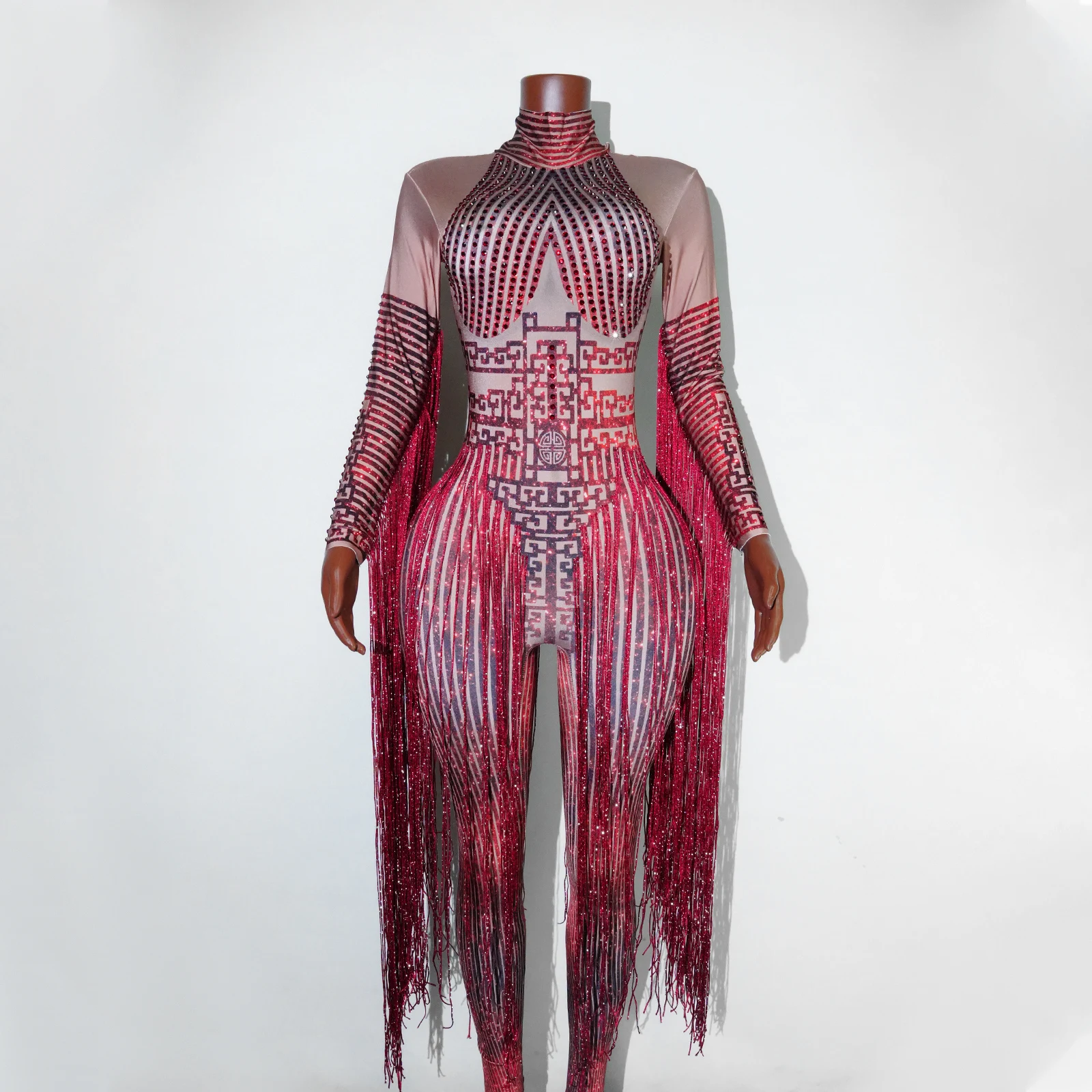 

New Red Griffin Mask Bar And Club Party Rhinestone Headwear Ds Performance Costume Sexy And Exaggerated Headwear Forwomenjmpsuit