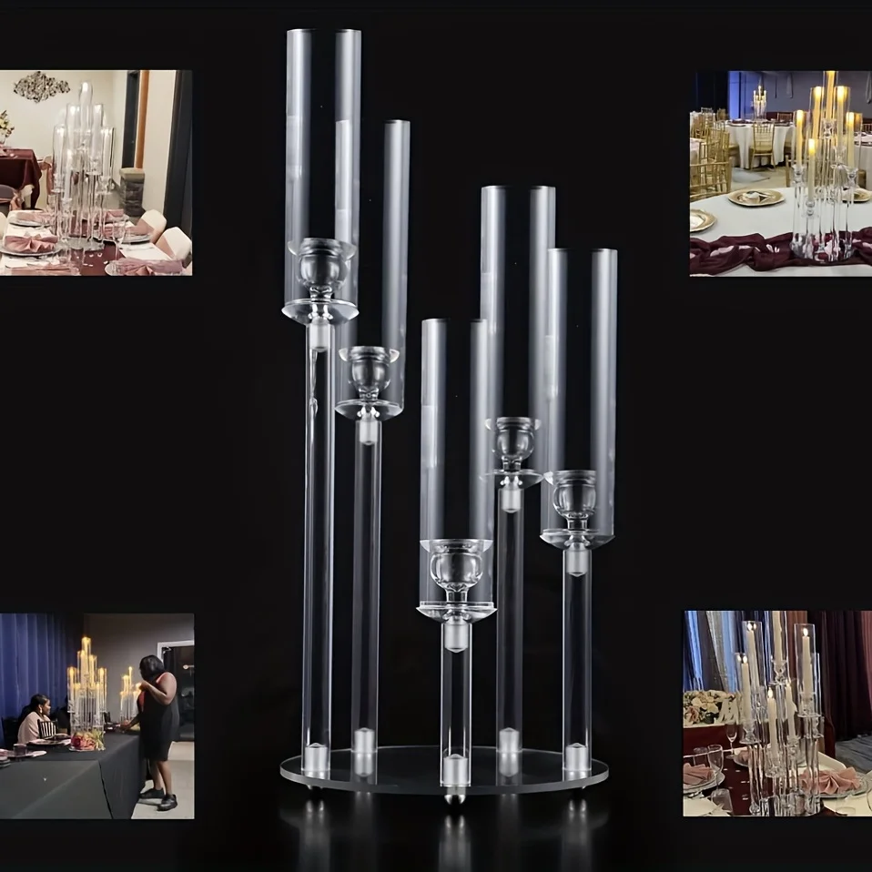 1pc Tall Acrylic Candelabra Candle Holder 5 Arms Acrylic Clear Candelabra Centerpieces For Wedding Centerpiece Dining Table Home