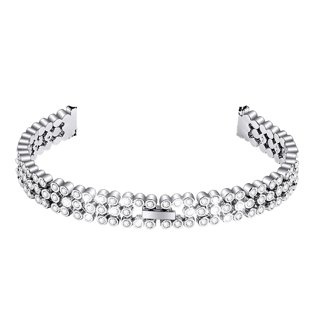 

Silver Rhinestone Strap Watchband Elegant Replacement Metal Band for Women 5.5-8.1 Inches Wrist Anti-Rust Fashionable