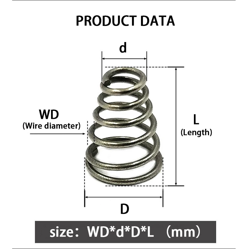 65Mn Spring Steel Tower Shaped Conical Battery Spring, Wire Diameter: 1.0mm-1.4mm, 10Pcs/Order, Support Customization