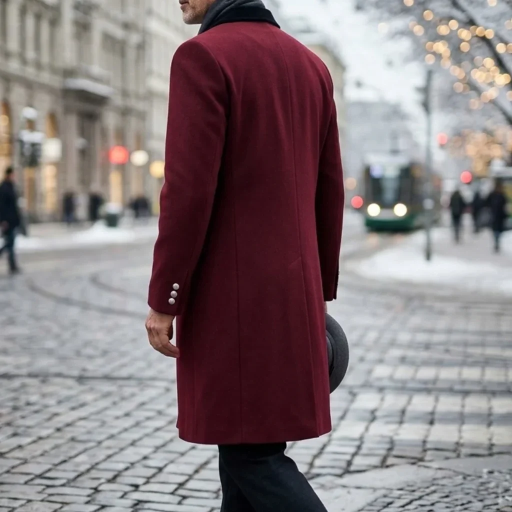 Neuer Winter-Herren-Doppelreihiger Trenchcoat mit Kontrastfarben-Design, Casual/Streetwear, Mehrere Taschen, Warme Winddichte Jacke – Detail 3