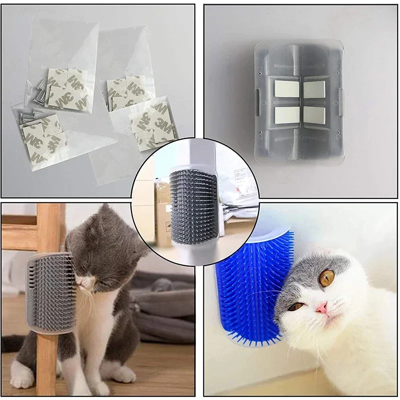 Softer Cat Self Groomer with Catnip,Cat Corner Groomer,Wall Corner Scratcher Comb,Grooming Massage Brush,Scratch Massager Tool