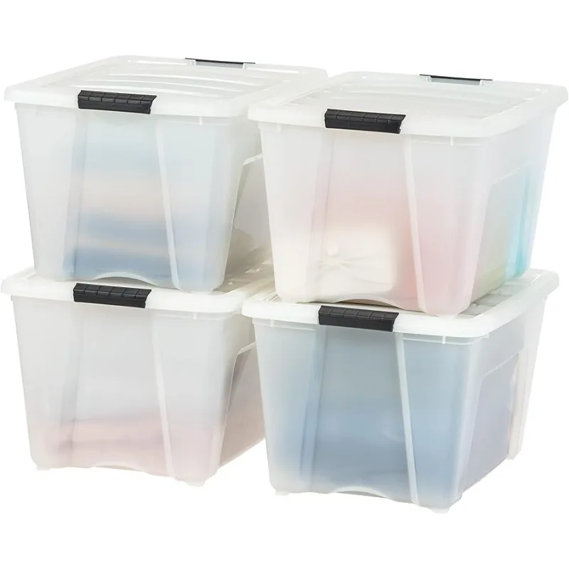 

IRIS USA 54 Qt Stackable Plastic Storage Bins with Lids, 4 Pack - BPA-Free, Made in USA - Discreet Organizing Solution, Latches,