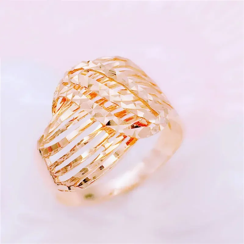 14K Rose Gold 585 Purple Gold Fashion Luxury Charm Geometric Wavy Wide Version Hollow Craft Opening Rings for Women