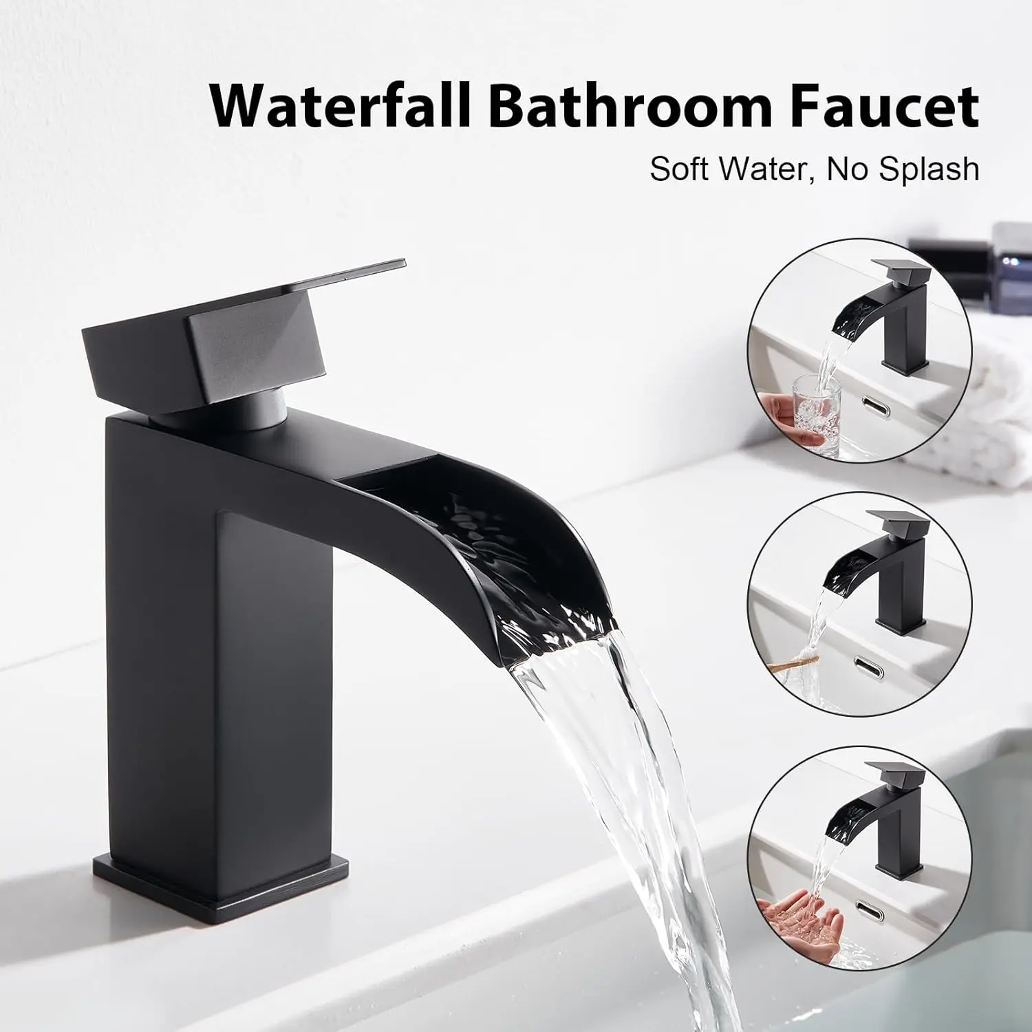 

langyo Matte Black Waterfall Basin Faucet Single Handle Mixer Hot Cold Water Basin Crane Tap For Bathroom Wash Basin Mixer Tap