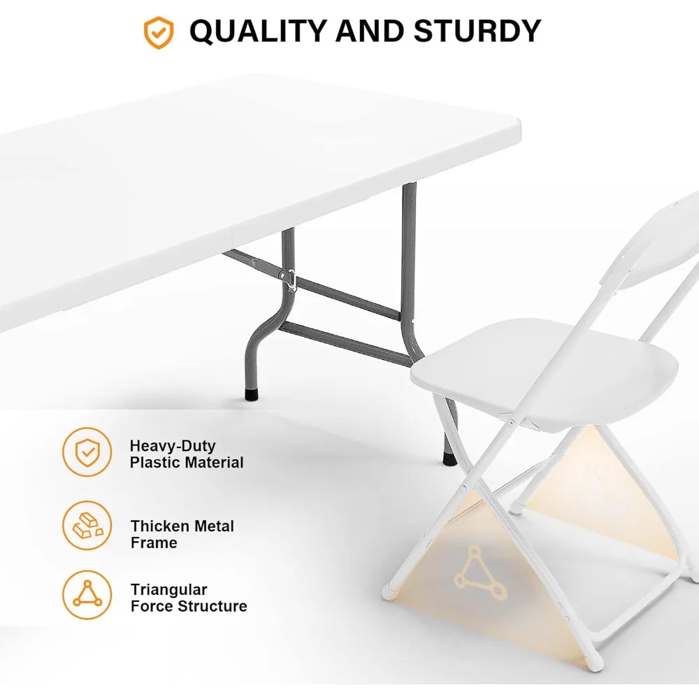Набор пластиковых складных столов на 6 футов с 6 белыми складными стульями для пикника, мероприятий, тренировок, активного отдыха, дома и компьютера