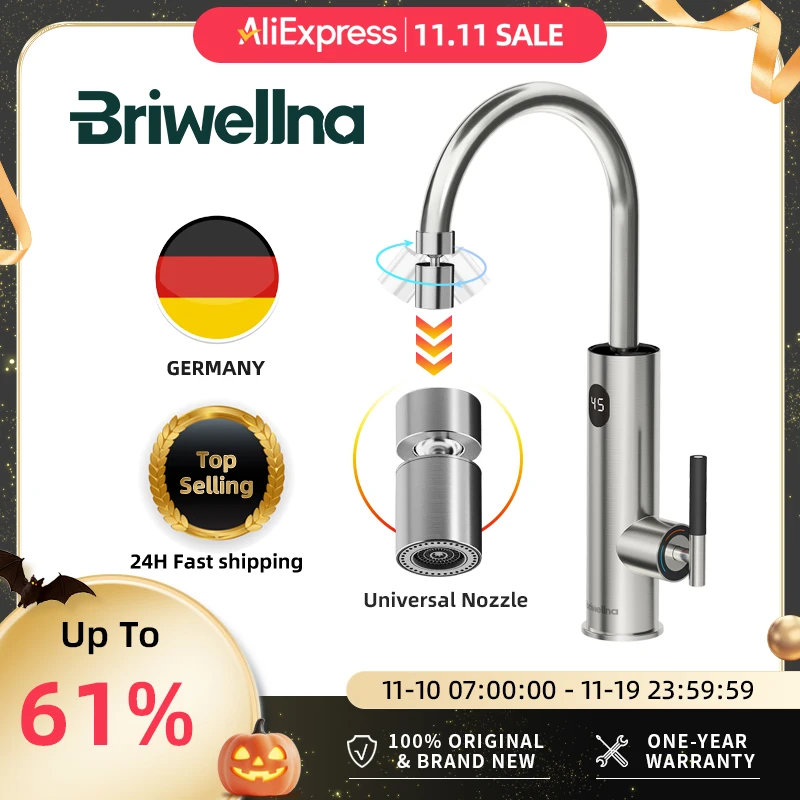 Briwellna 유연한 익스텐더 노즐이있는 인스턴트 온수 탭 220V 전기 수도꼭지 스테인레스 스틸 난방 탭 간헐천 수도꼭지