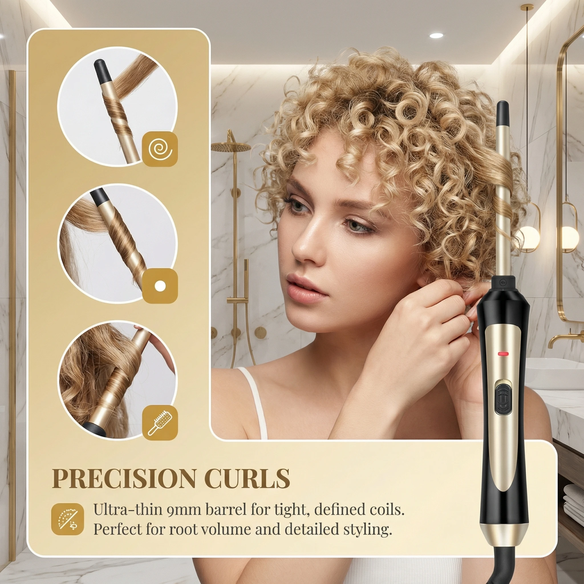 

Щипцы для завивки волос 9 мм, для объемной укладки, с керамическим покрытием, быстрый нагрев, для женщин