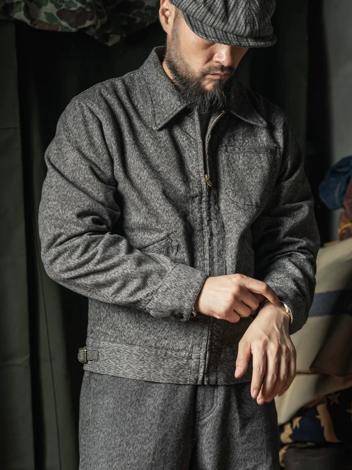 

2025 Rugged Bronson Selvedge Covert-Cloth Salt & Pepper Work Jacket Waist Length Mens Coat Vintage Workwear