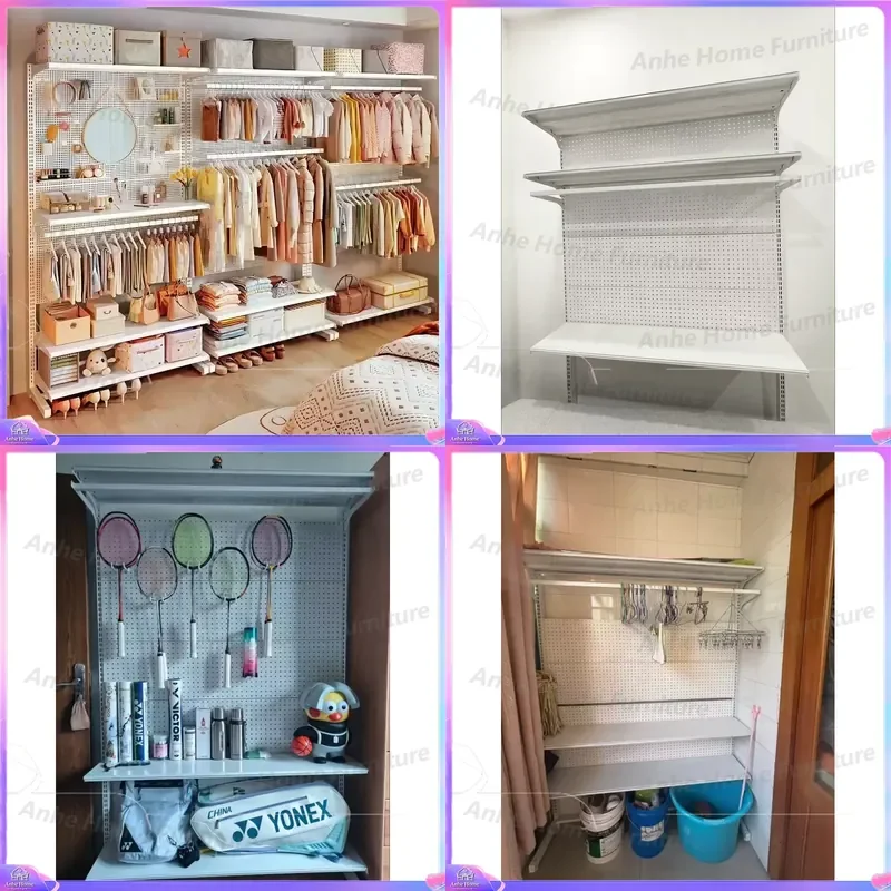 Adjustable Freestanding Metal Shelving Unit Tool Free DIY Closet Organizer Pegboard and Hanging Rod Combo for Bedroom Living