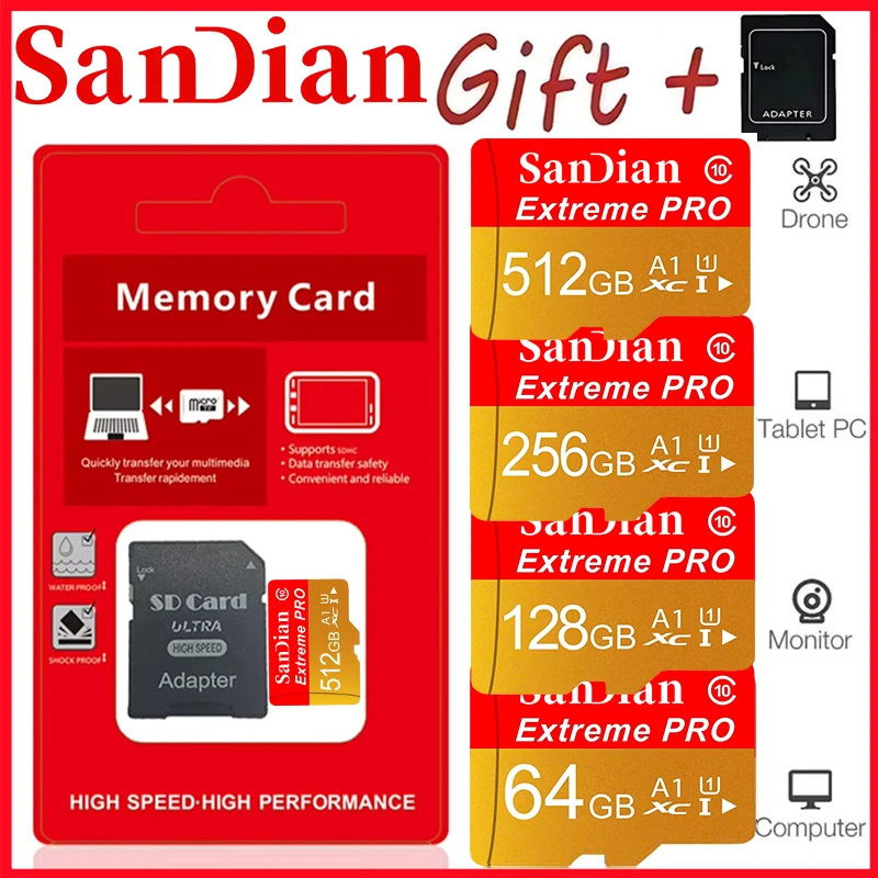 New Memory Card 512GB Micro TF SD Card 32GB SD Cards 256GB TF Cards Magnet Proof U3 for Drone/Surveillance/Smart TV/Mobile