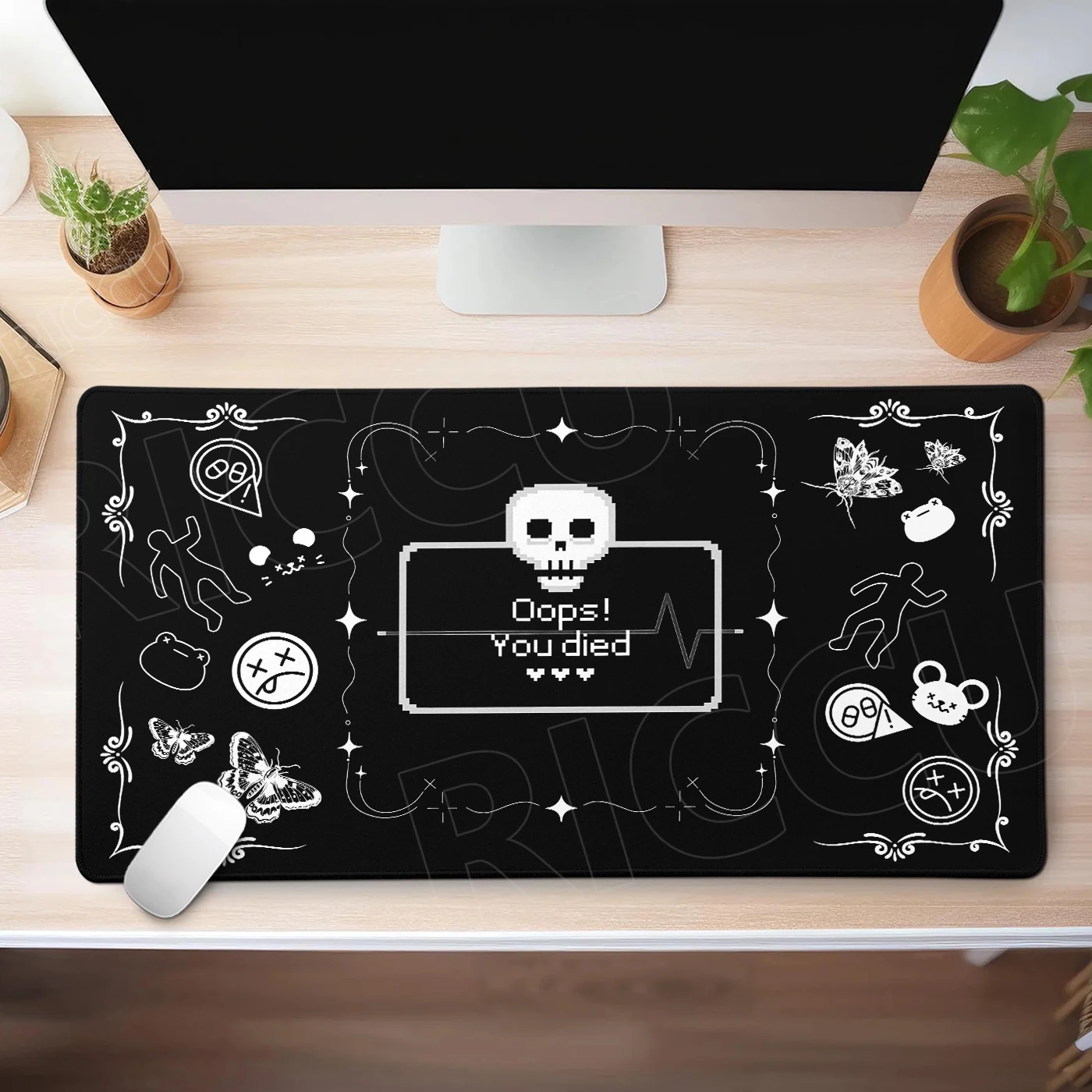 Schwarzes Mauspad, großes Gaming-Mauspad, E-Sports Skull, einfaches Mauspad, Computer-Bürozubehör, Schreibtischunterlage, XXL PC-Gehäuse, Mauspad