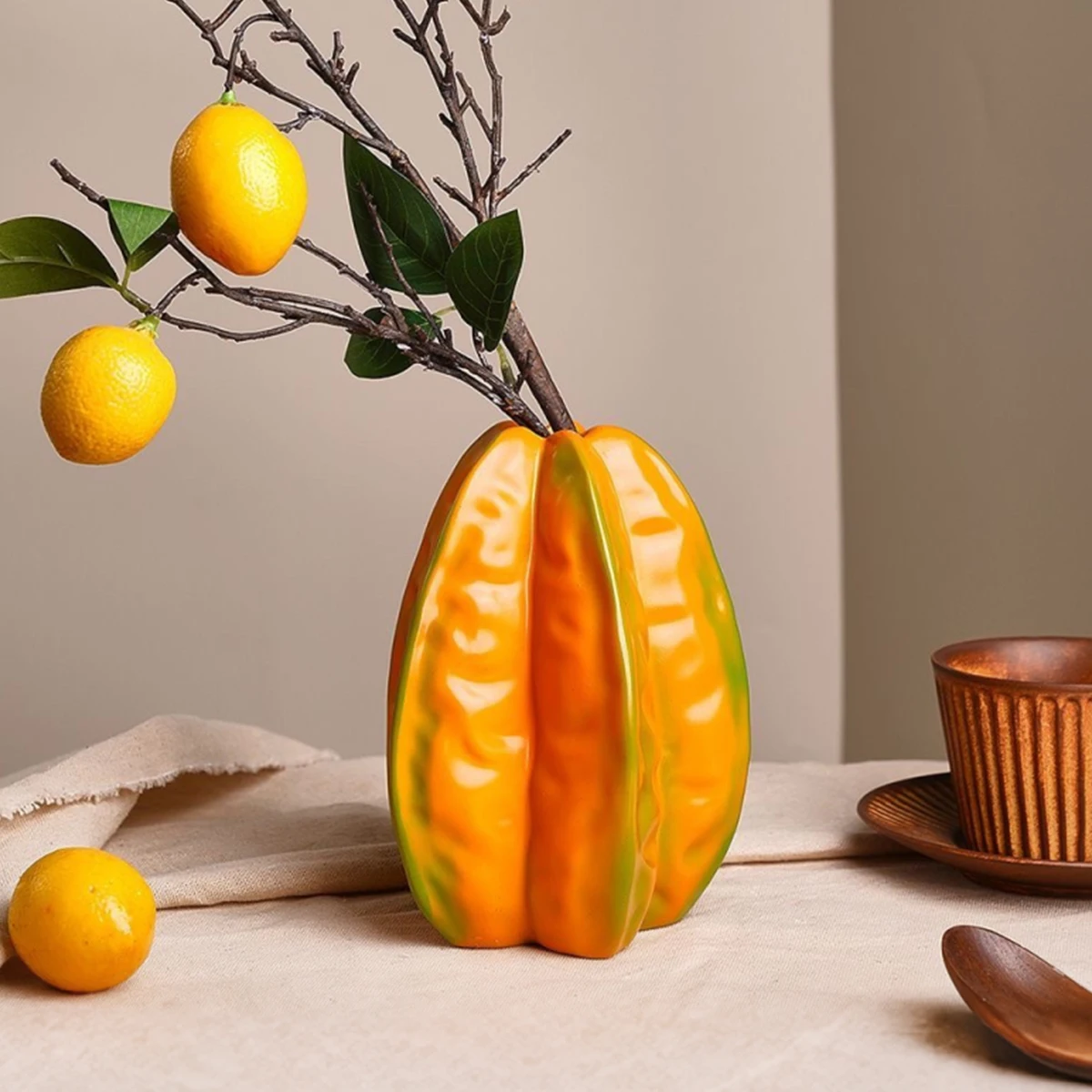 Simulated Fruit Ornament Flower Arrangement Small Mouth Fruit Resin Vase Ceramic Hydroponic Orange Flower Pot Decorative Crafts
