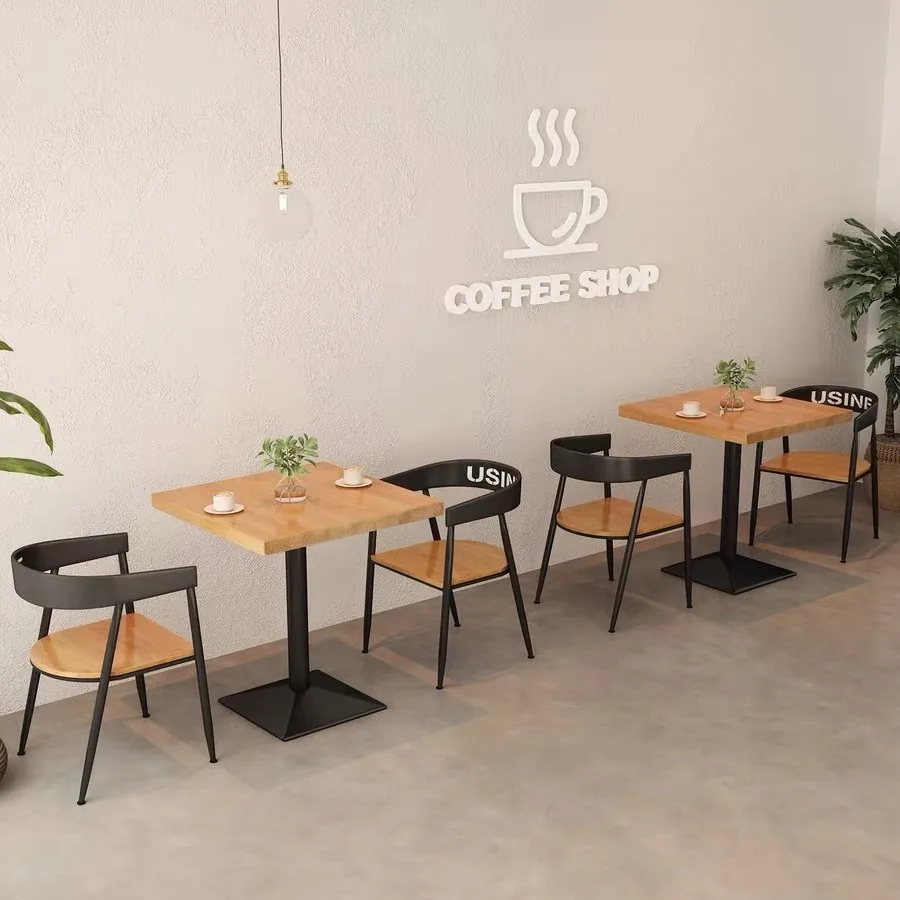Solid wood coffee coffee table restaurant dining table simple square table reception rest  and chair combination