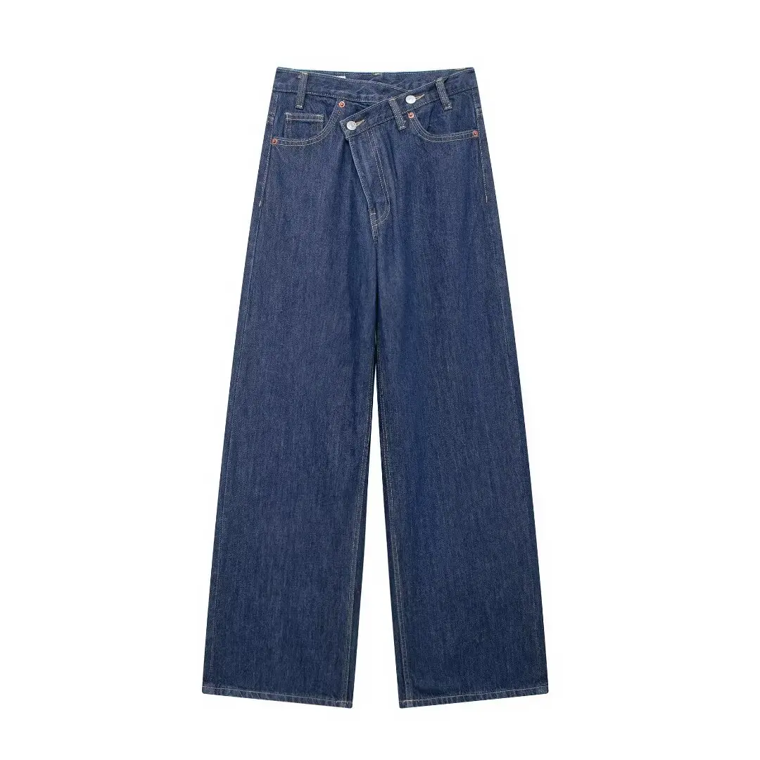 Casual Solid Color Jeans Spring Autumn New Asymmetrical High Waist Wide Leg Pants Fashion Trend Versatile Pants For Women