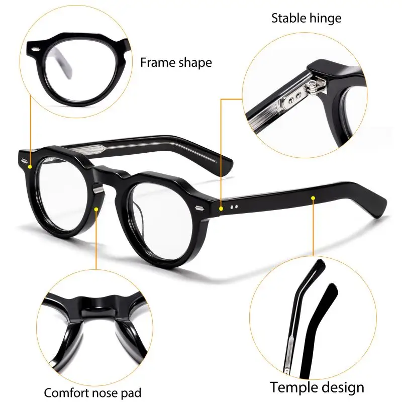 CATERSIDE Vintage Runde Männer Optische Gläser Rahmen Acetat Hohe Qualität Pin Core Dicken Rahmen Gläser Frauen Dekoration Brillen – Detail 3