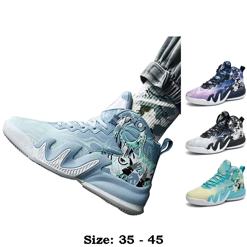 

Высококачественная повседневная спортивная кожаная обувь с принтом для мужчин, размер 2025, 35, 45, уличные беговые баскетбольные кроссовки, черные, синие