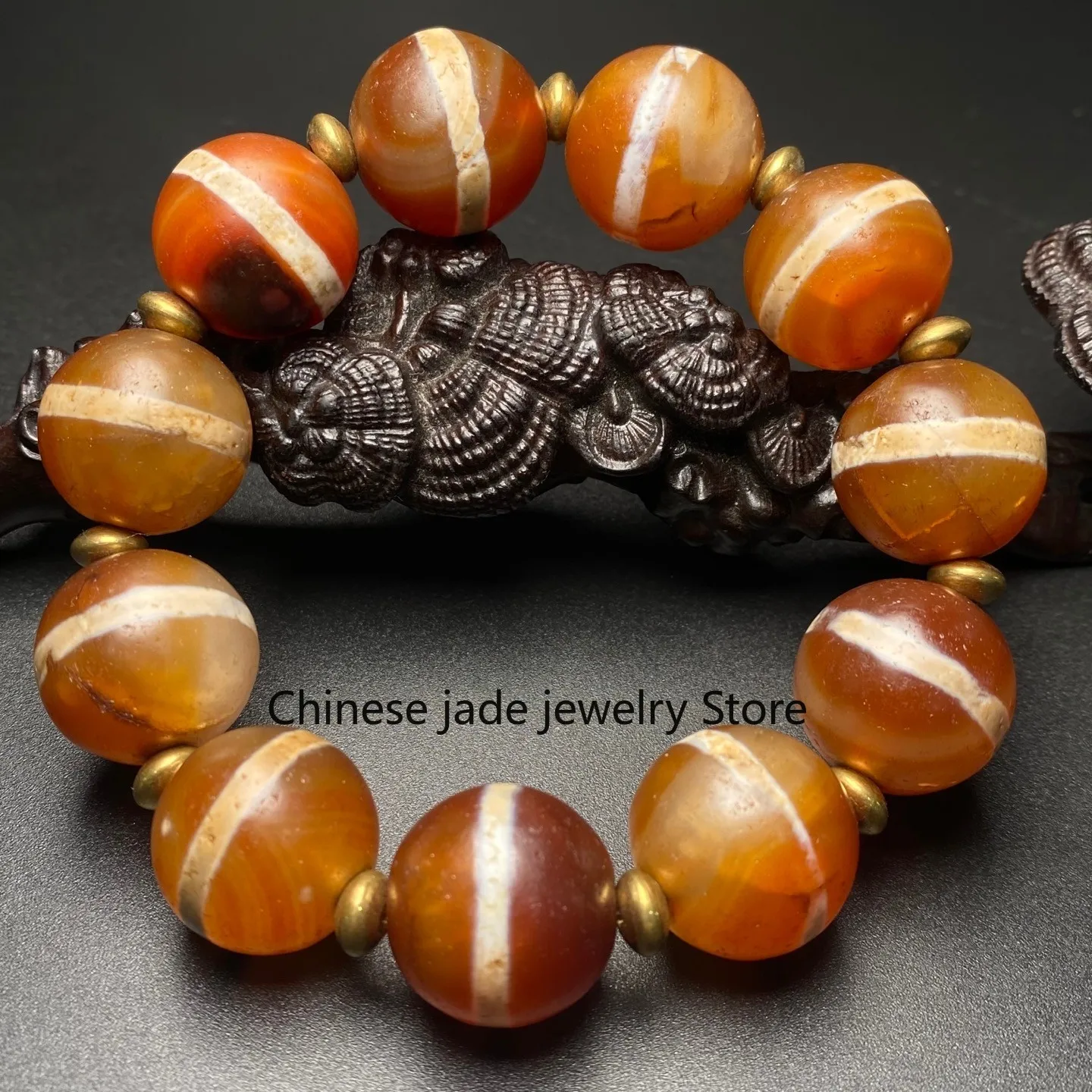 Rare Tibetan Buddhism Agate 1 Line Medicine Man Dzi Beads Amulet Bracelet G788