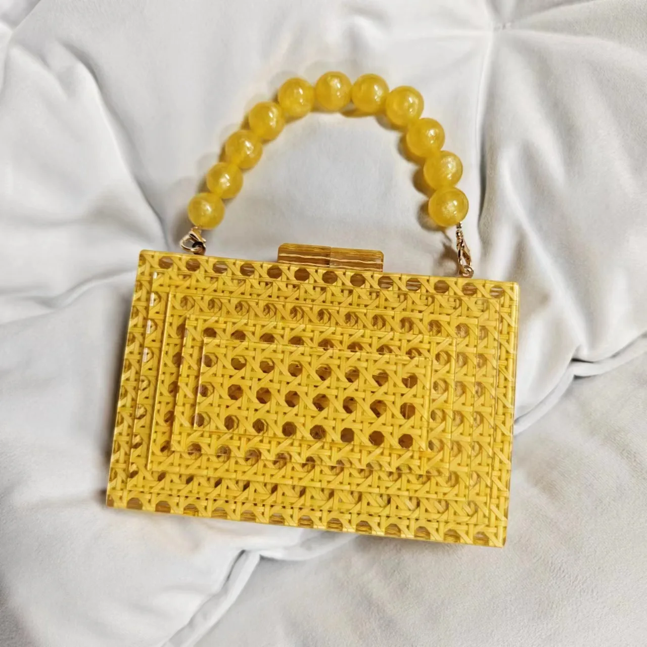 Bolso de noche con mango de cuentas acrílicas de vid dorada a la moda para mujer, bandolera de mano, Ideal para bodas y fiestas