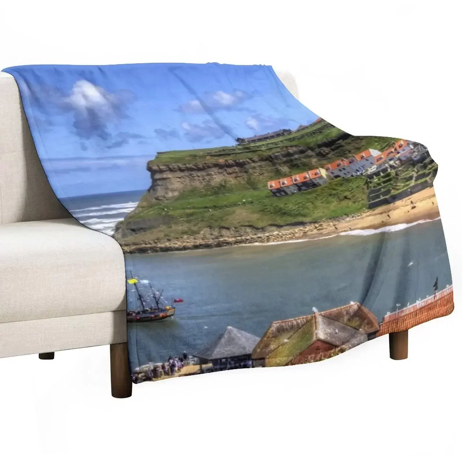 New The Endeavour in Whitby Harbour Throw Blanket Beach Kid'S Luxury Plaid Blankets