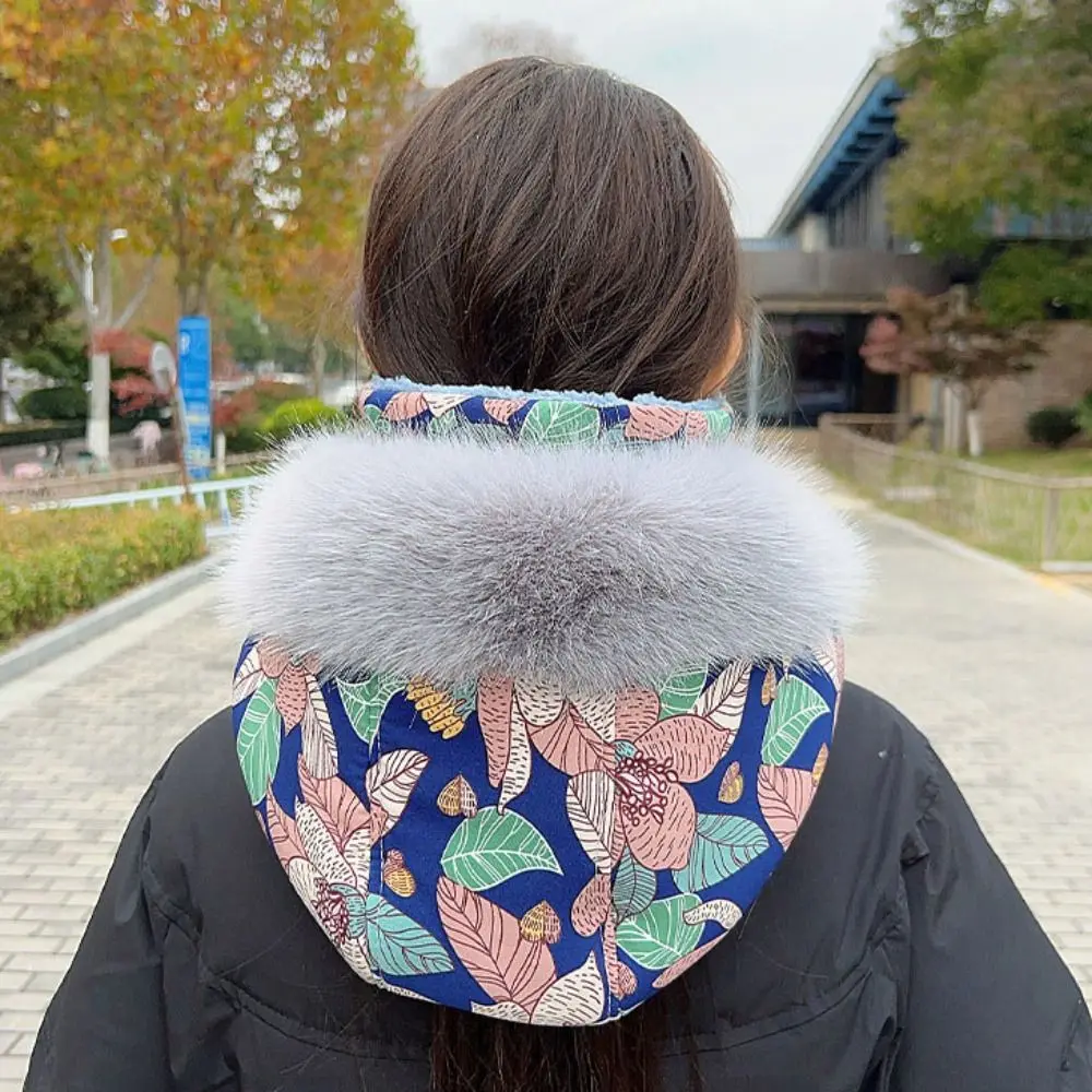 الدفء يندبروف 3 في 1 الشتاء الدراجات قبعة زهرة طباعة منقوشة وشاح دافئ قناع الوجه سميكة الرقبة أدفأ لي فنغ قبعة النساء #4