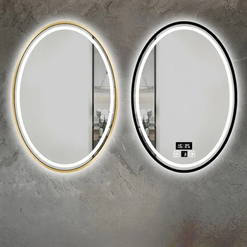 Bathroom Mirror 50x70 cm Oval LED  Gold Aluminum Frame Touch Sensor Backlit Luminous Hotel Vanity Makeup Mirror Bathroom Mirror