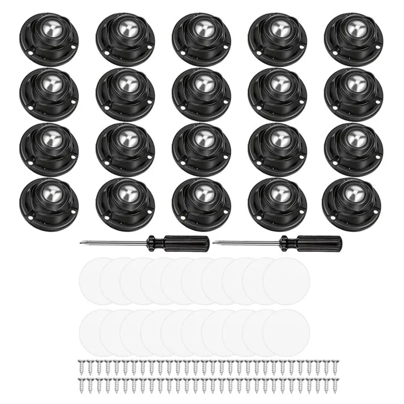 TKOH-Self Adhesive Caster Wheels(20Pcs), 1Inch With 60 Screws& 2 Screwdrivers Low-Profile Swivel Design Load Capacity