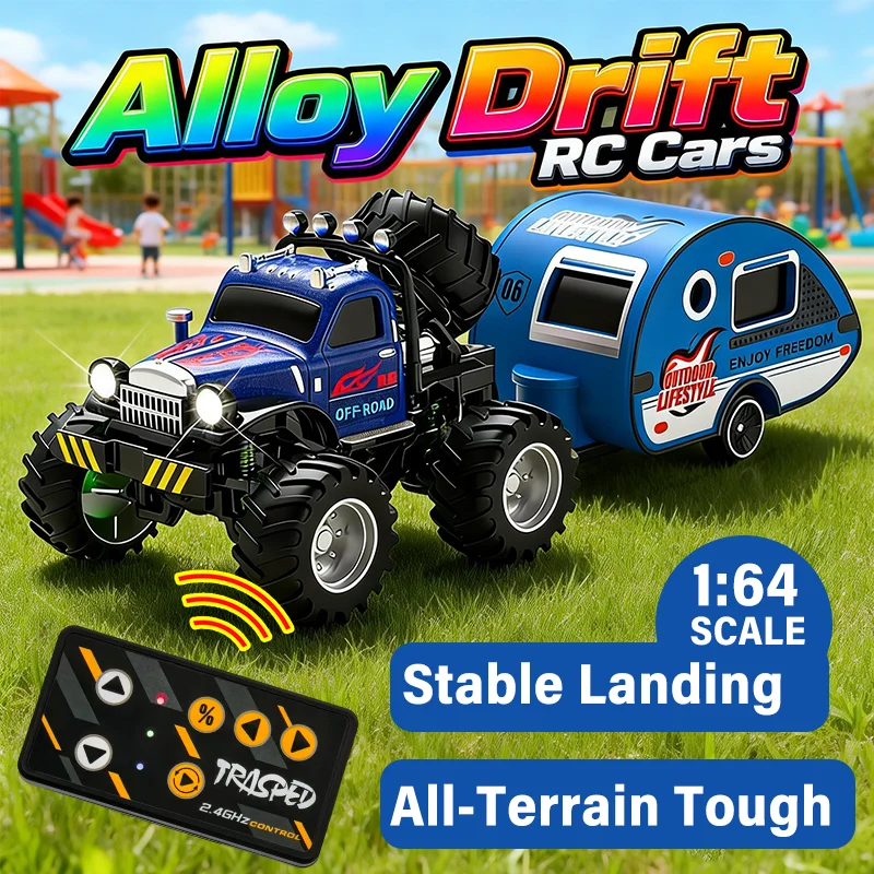 

Mini RC Monster Truck 4WD-All-Terrain Tough 1/64 Scale Alloy Shell Car Pocket 2.4G Remote Control Birthday Gift Boys Desktop Toy
