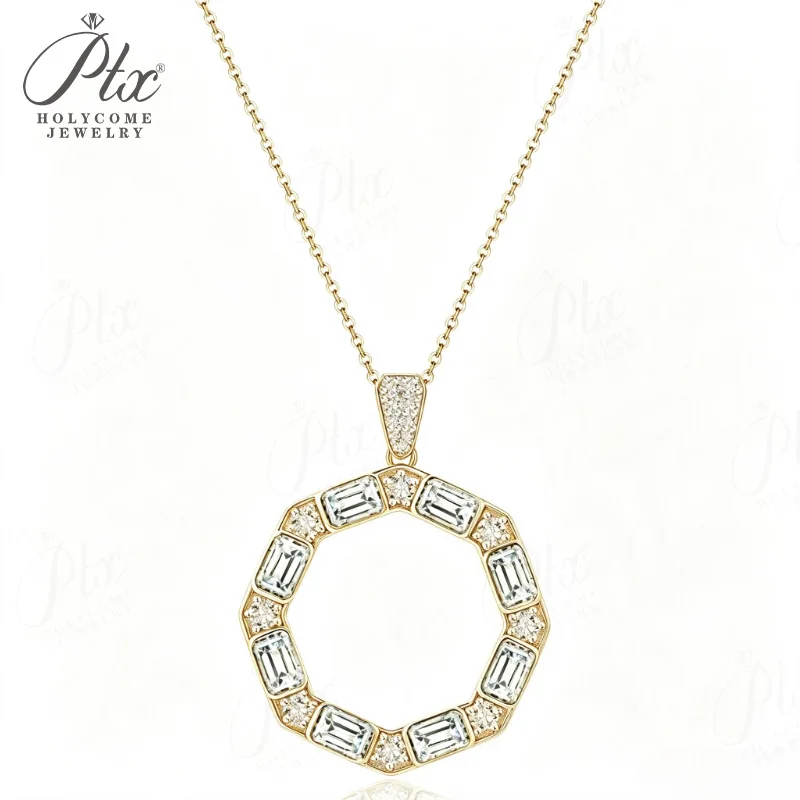 Moissanit-Halskette Baguette-Schliff 925 Sterling Silber Achteckiger Kreisanhänger Hohlkreiskette Luxus-Schmuck Geschenk für Frauen – Detail 3