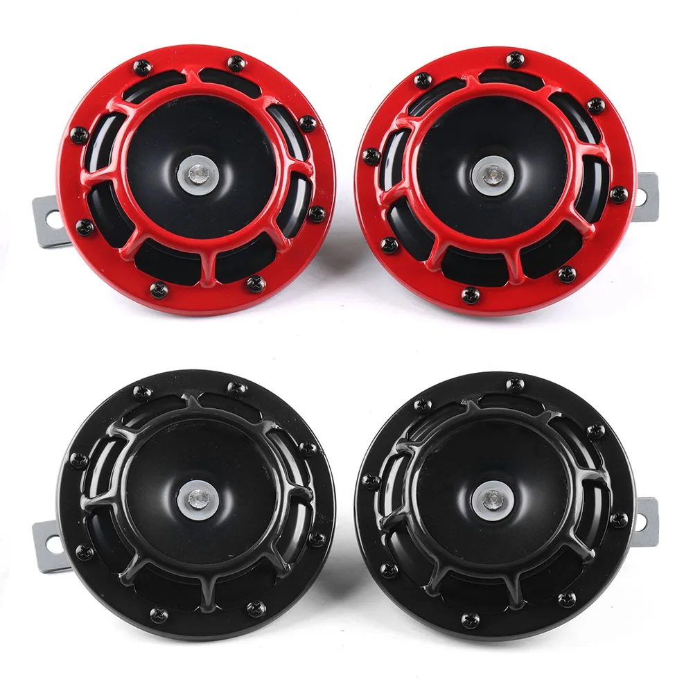 Red/Black Hella Super Loud Compact Electric Blast Tone Air Horn Kit 12V 115DB For Motorcycle Car 2pcs/set