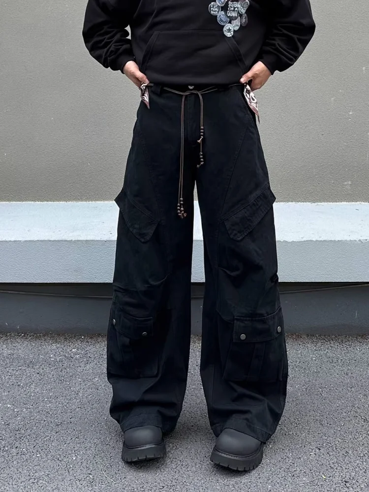 

2026 Cyber Y2K Streetwear Black Baggy Cargo Jeans Pants For Men Clothing Wide Leg Multi Pockets Cotton Long Trousers Ropa Hombre