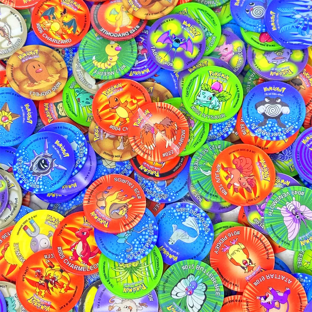 Acrylic Material Tazos Pokemon 1st Edition Ash Ketchum Starter Pokemon Taps Collection Acrylic Card Pikachu Trainer Round Pogs