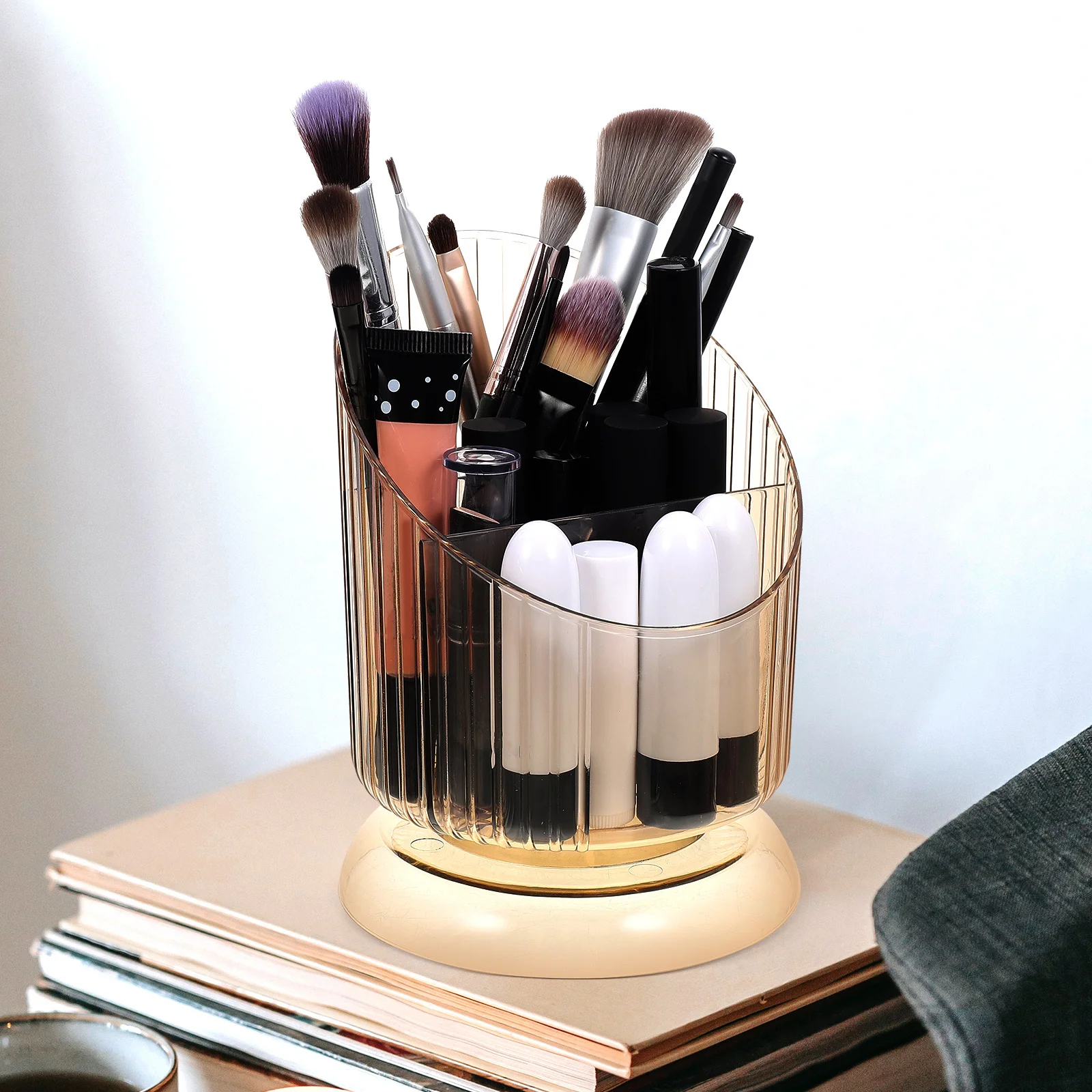 

3 Compartment Pencil Holder for Desk Pet Material Desktop Organizer Storage Box for Stationery Makeup Brushes and Sundries