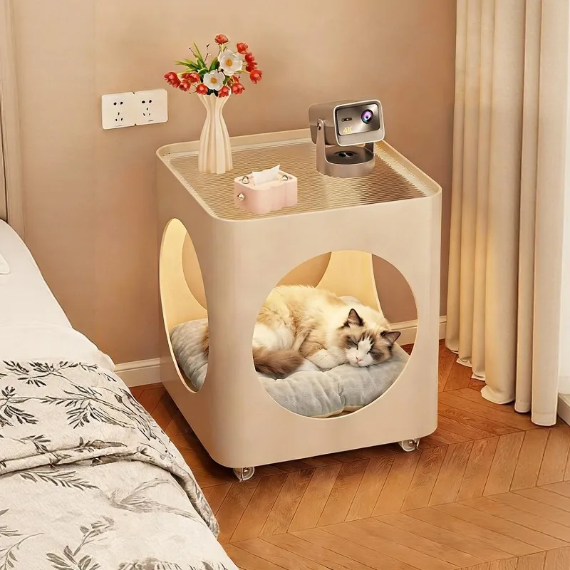 Bedside table 2026 new creative living room coffee table cat nest movable bedside shelf minimalist balcony small table