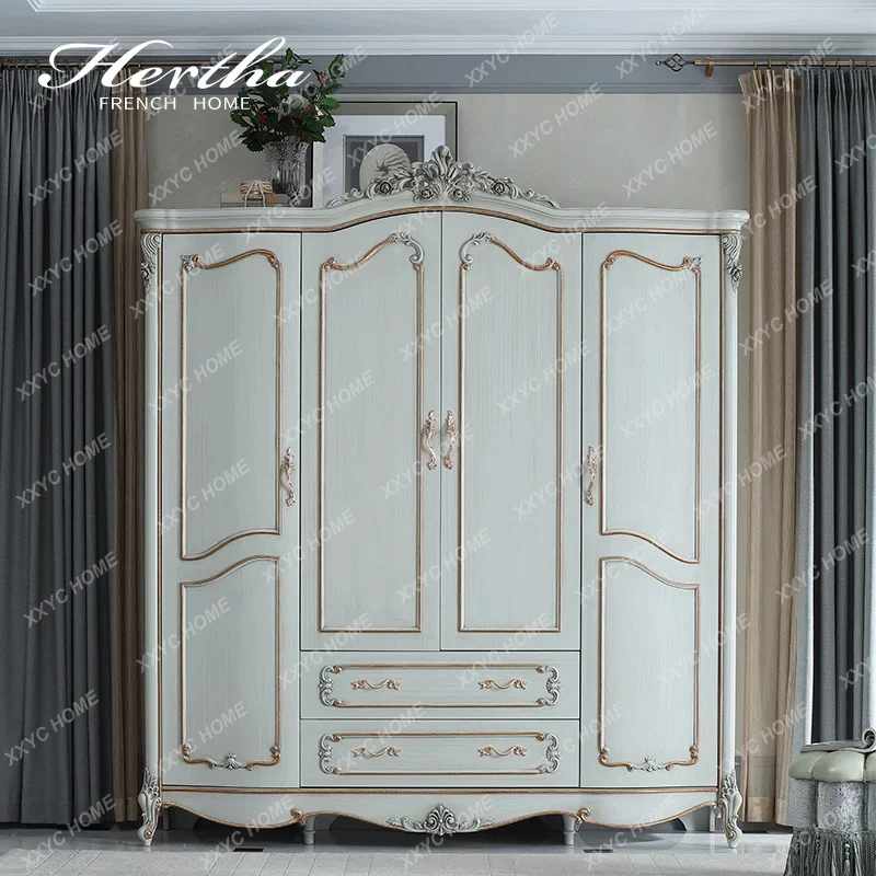 AAEmerald four doors 2 meters wardrobe solid wood carving flower wardrobe master locker