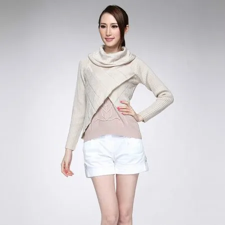 

Шерстяной свитер с большим воротником и разрезом спереди CUM0606, женский модный зимний трикотаж, смесь акриловой шерсти Quali