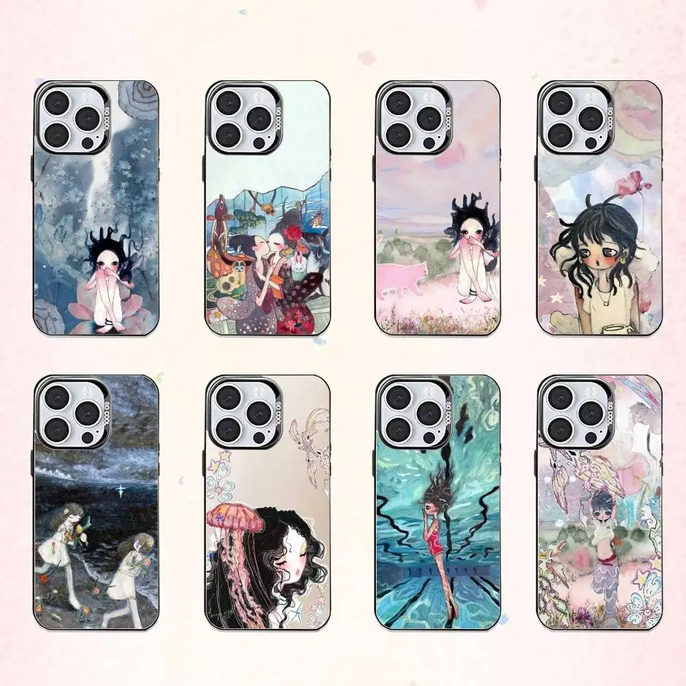 

Artist Aya T-Takano's paintings Phone Case For iPhone17,16,15,14,13,12,11 Plus,Pro Max Colored Silver Plated Inside Cover