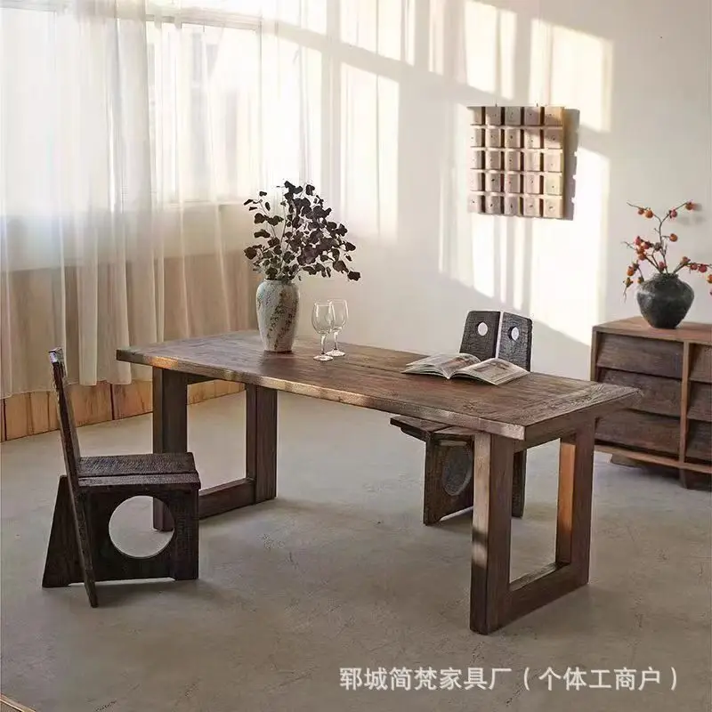 Bed and breakfast solid wood work typhoon Chinese texture large board old elm furniture computer table