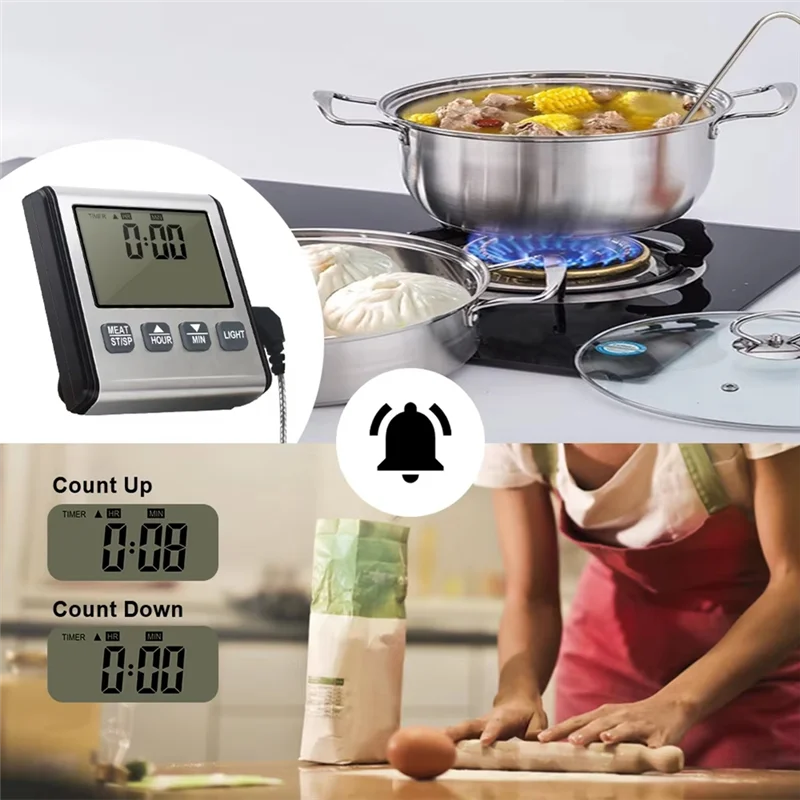 ABMI-TP710 Digital Timing Food Thermometer Temperature Meter With Timer-Function Meat Probe Electronic Kitchen Tools For BBQ