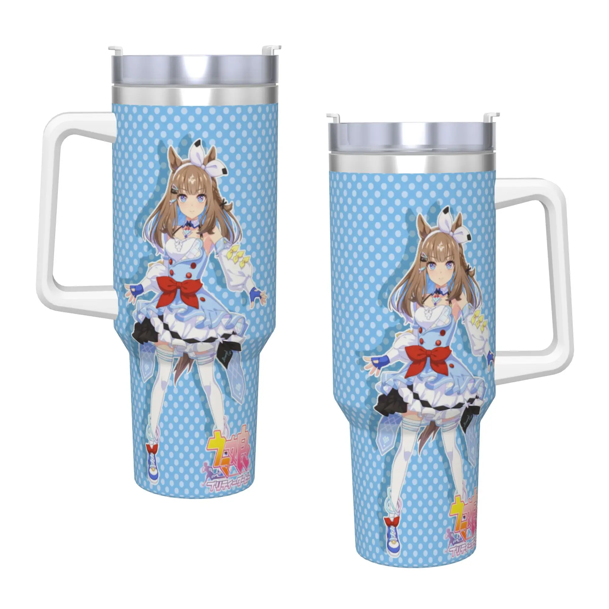 Almond Eye UmaMusume Pretty Derby Stainless Steel Tumbler  Driving Thermal Mug With Straws and Lid Mugs Cup Hot Drinks Bottle