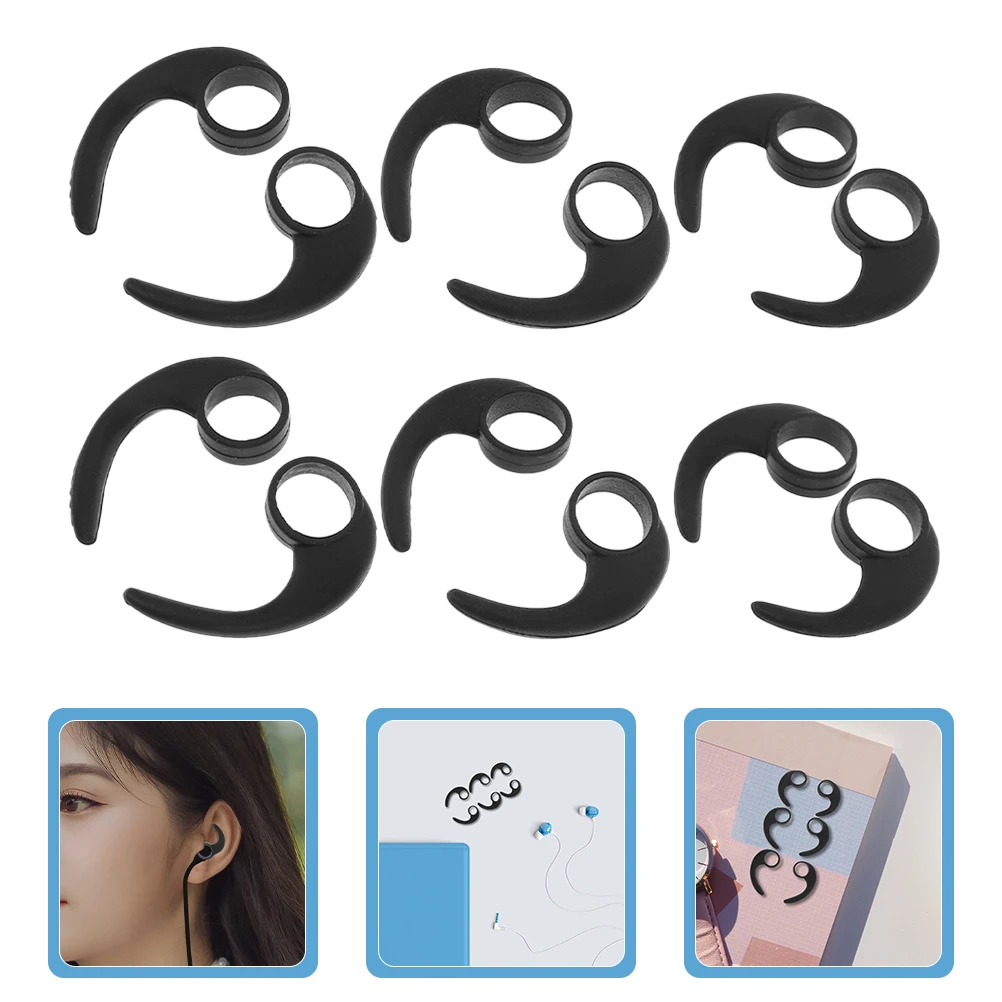 

12pcs Ear Hooks for Headphones Buds Tips Replacement Silicone Black Hearing Protection Sport Anti Drop Fit Earphone Cover