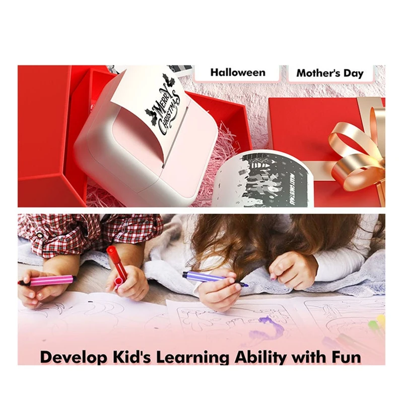 Mini Impressora Térmica Portátil com Adesivos, Impressora para Notas, Jornal, DIY Kids Gift