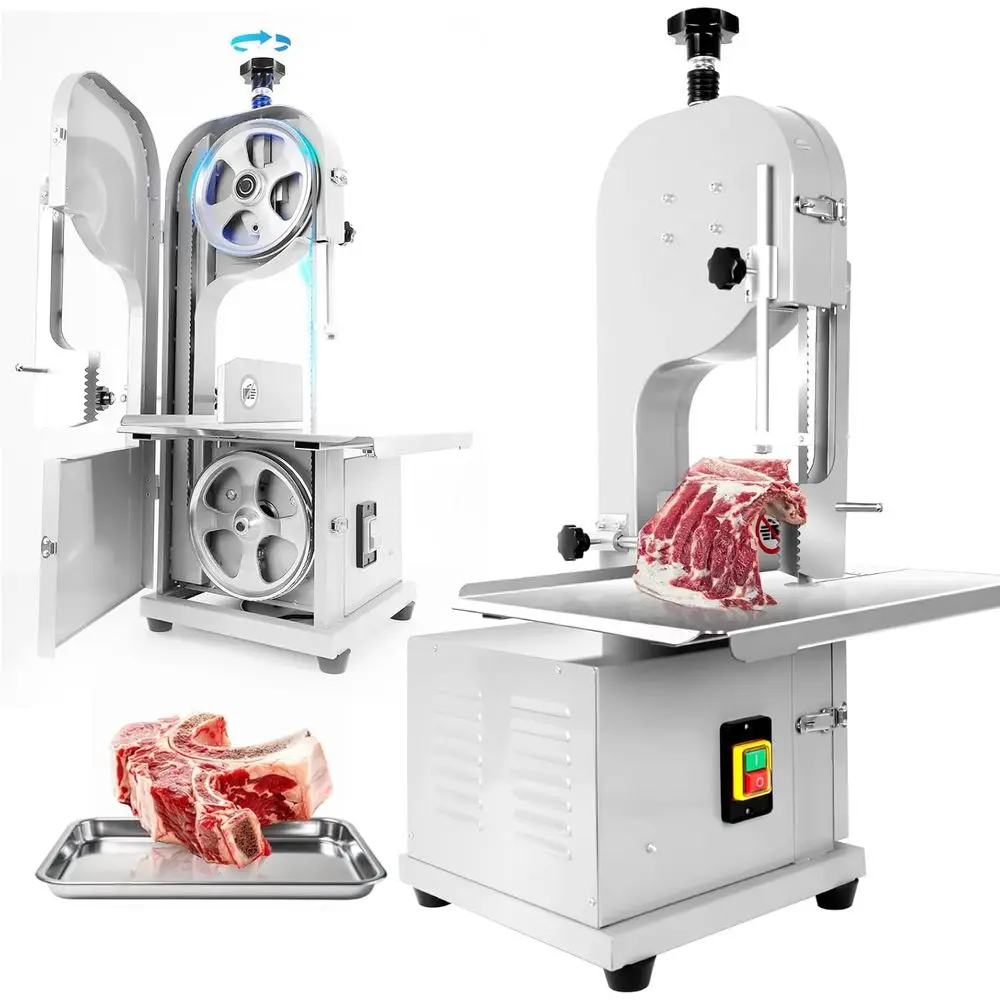 

2500W Industrial Electric Meat Bandsaw, Adjustable 0-8 Thickness, 20 x 15.3 Stainless Steel Workbench, 8 Blades, Ideal for Cutti